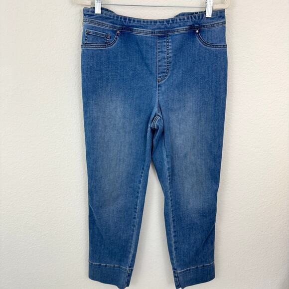 Chico's Womens Pull On Ankle Jeans Size L Demin Stretch Comfy Blue - Picture 1 of 6